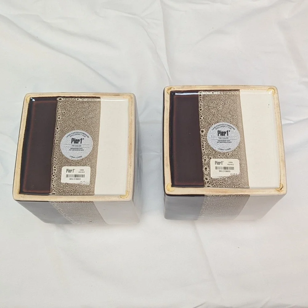 Pier 1 Canister Set Brown Tri Color Reactive Glaze 2pc Stoneware Canister